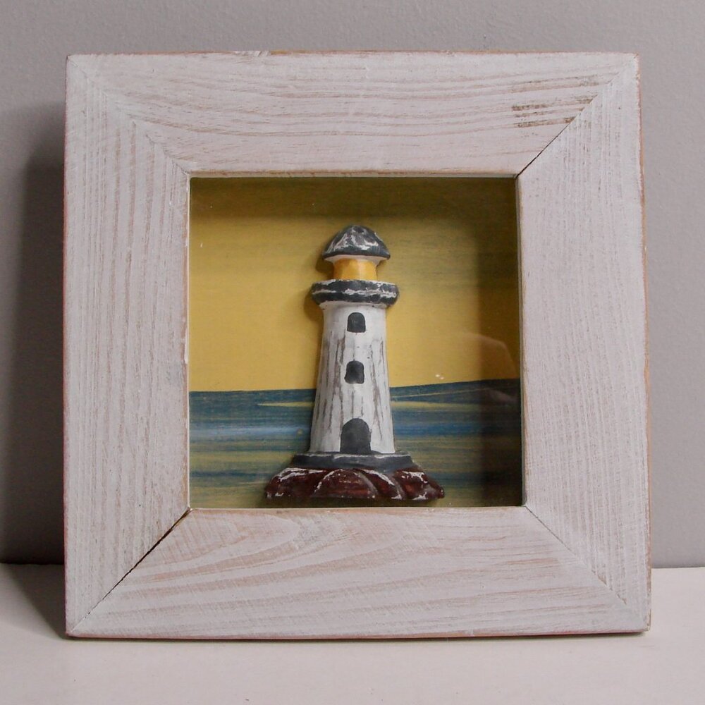 Lighthouse Shadowbox Sea Ocean Beach Picture Wall Art Decor Nautical Rustic